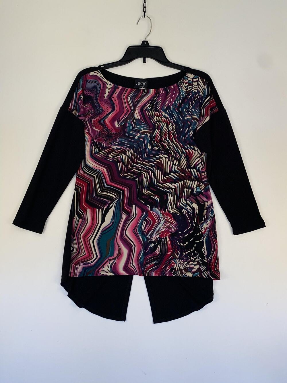 Jostar Blouse Womens Small Multicolor Geometric Scoop Neck Tunic Top Stretch